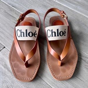 Chloe Woody Flat Leather Thong Slingback Sandala